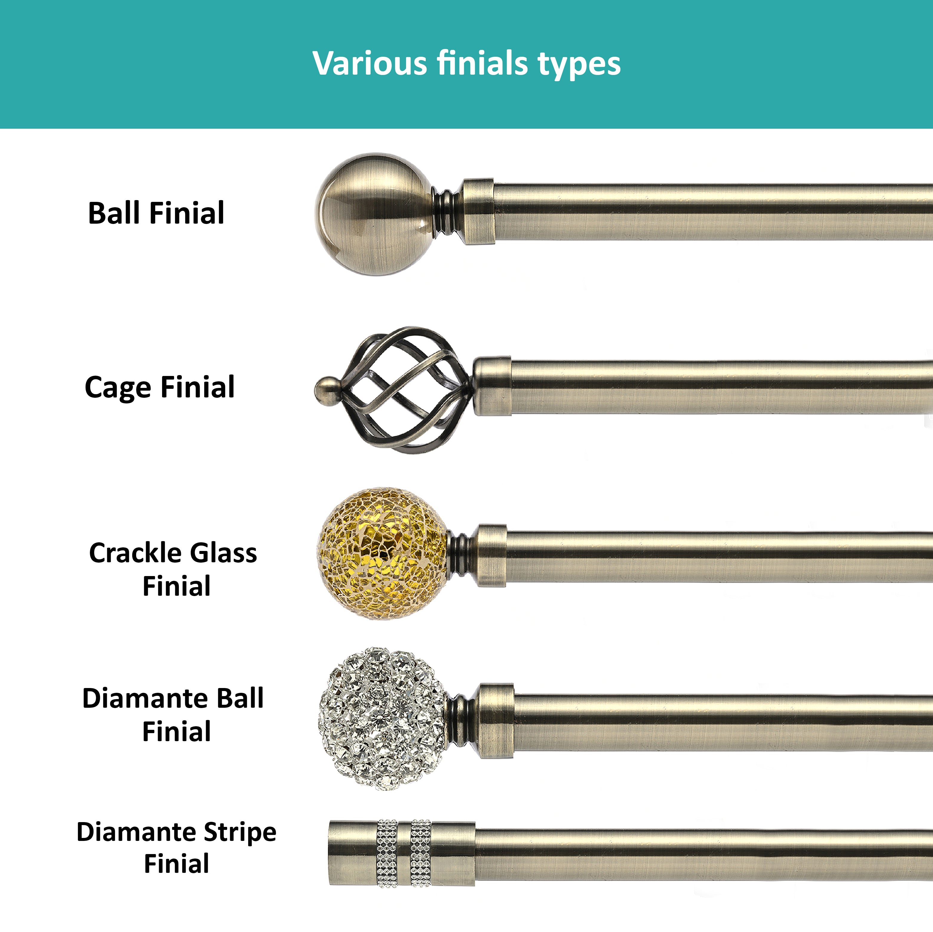 28mm Antique Brass Stopper Finial Extendable Metal Curtain Pole 28mm Antique Brass Stopper Finial Extendable Metal Curtain Pole