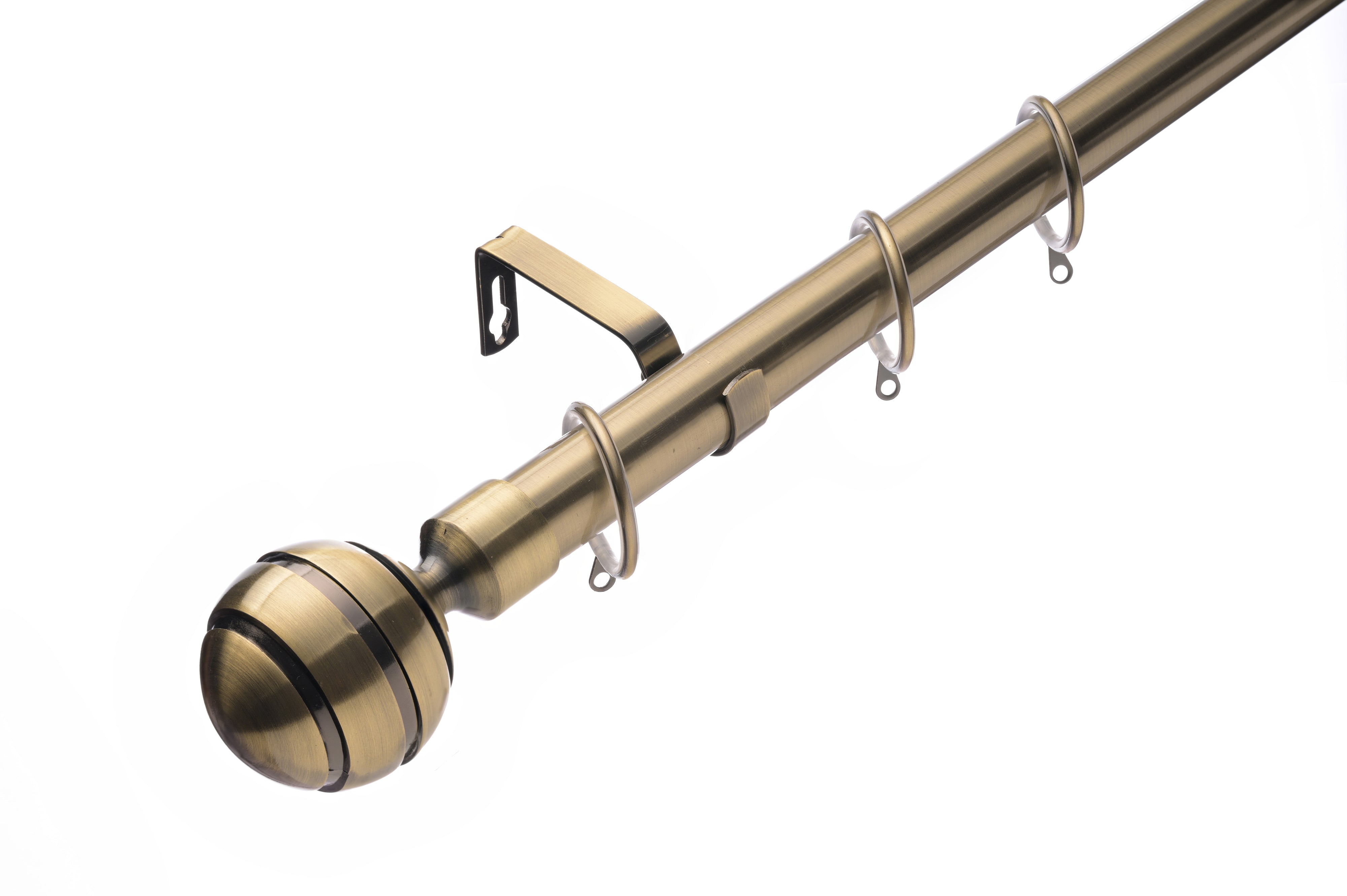 28 mm Ribbed Ball Extendable Curtain Pole- Antique Brass