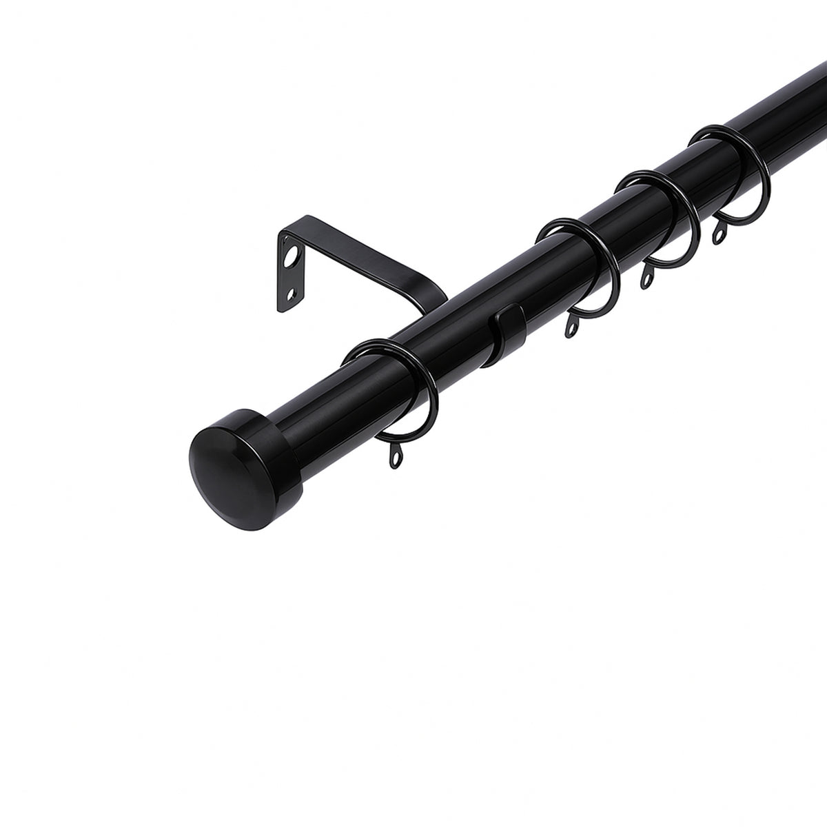 28mm Obsidian Black Stopper Finial Fixed Length Metal Curtain Pole