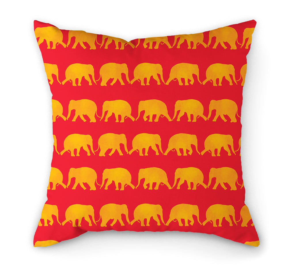 Elephants Red and Yellow Outdoor Cushion 45 cm